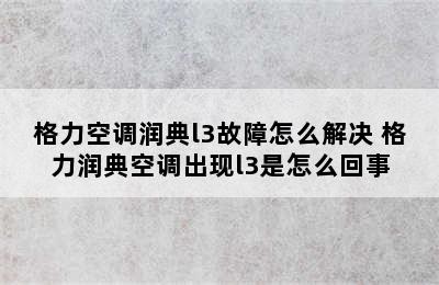 格力空调润典l3故障怎么解决 格力润典空调出现l3是怎么回事